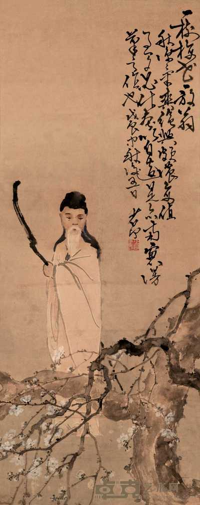 赵少昂 1988年作 一树梅花一放翁 立轴 106.8×42cm